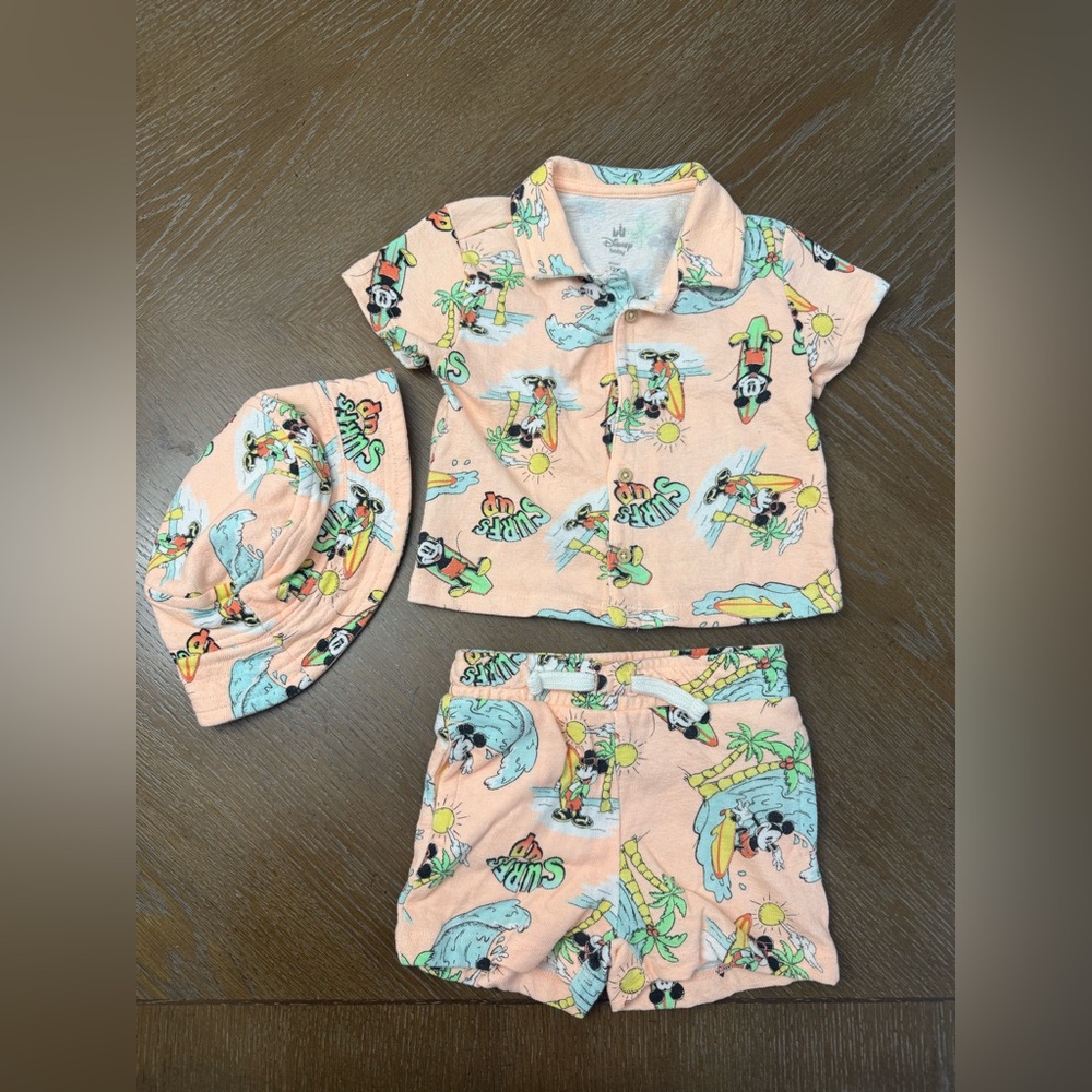 Disney Peach Surfing Resort Set with bucket hat